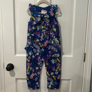 NWT adorable royal blue jumpsuit with gold snaps and ruffles